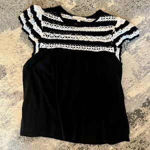 LOFT Striped Black and White Crochet Top